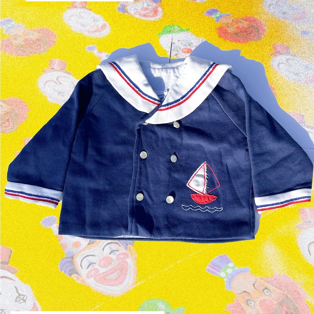 Vintage Navy Sailor Jacket with Embroidered Boat